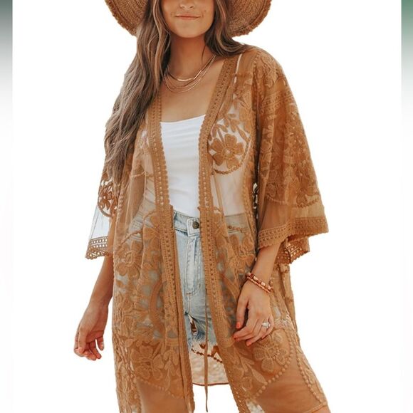 Other - NWT Bsubseach Kimono Cover up Duster tan/light brown One Size fits Medium to XL